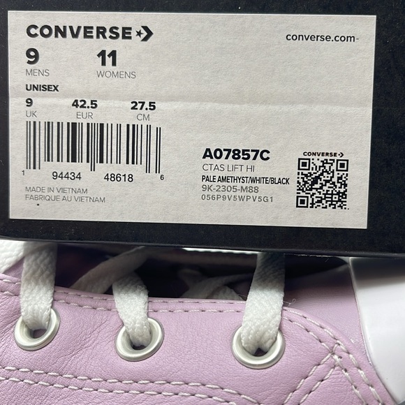 Converse WMNS CTAS LIFT H
PALE AMETHYST/WHITE/BLACK A07857C Platforms Sneakers - Picture 16 of 16